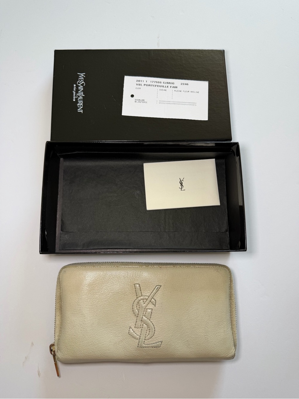 Yves Saint Laurent YSL Zip-Around Wallet in Cream